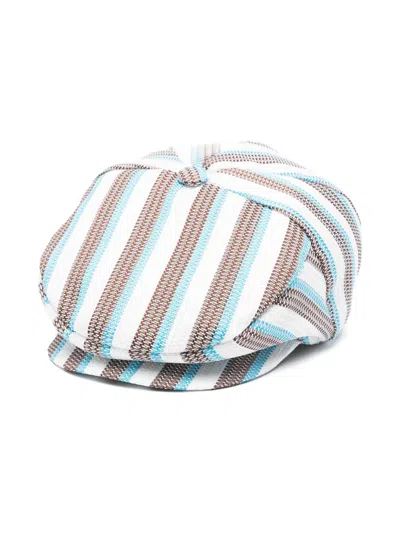 Colorichiari Babies' Striped Jacquard Beret In 蓝色