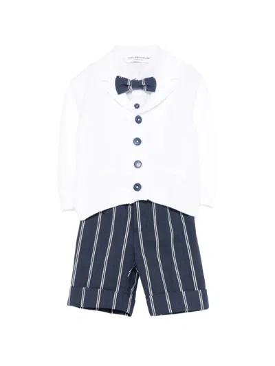 Colorichiari Babies' Striped-pattern Bow-detail Dungaree Set (set Of Four) In White