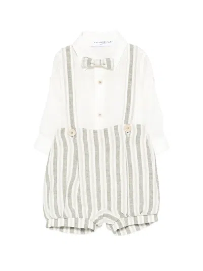 Colorichiari Babies' Striped-pattern Dungarees Set (set Of Three) In Multi
