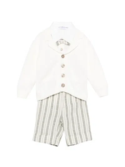 Colorichiari Babies' Striped-pattern Dungarees Set (set Of Three) In White