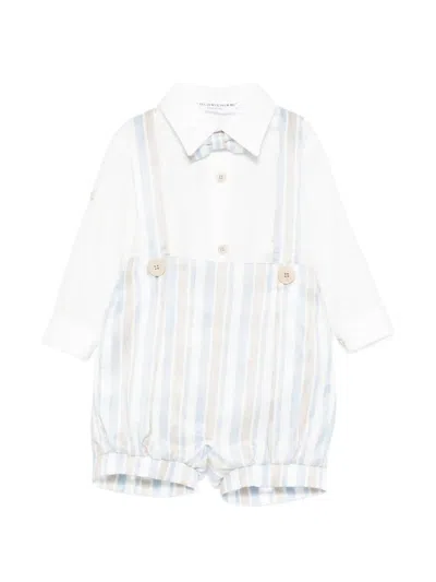 Colorichiari Babies' Striped-pattern Short Dungarees Set (set Of Two) In White