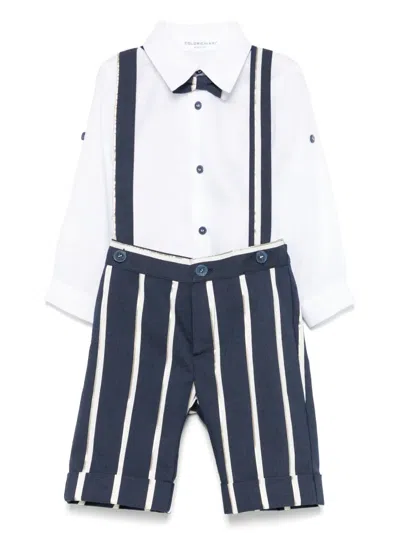 Colorichiari Babies' Striped Shirt And Trousers Set In Blue