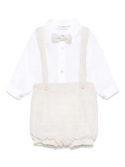 Colorichiari Babies' Bow-tie Dungarees Set In White