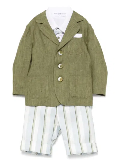 Colorichiari Babies' Striped Shorts, Shirt And Blazer Set In Green