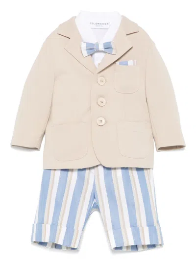 Colorichiari Babies' Striped Shorts, Shirt And Blazer Set In Neutrals