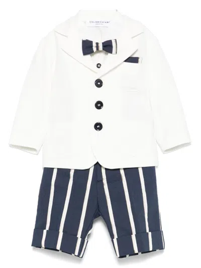 Colorichiari Babies' Striped Shorts, Shirt And Blazer Set In White