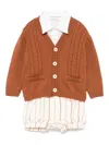 Colorichiari Striped Shorts, Shirt And Cardigan Set In Neutrals