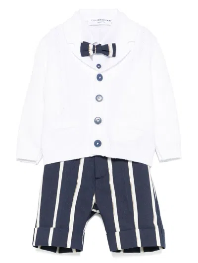 Colorichiari Babies' Striped Shorts, Shirt And Cardigan Set In White