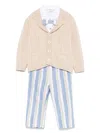 Colorichiari Striped Trousers, Shirt And Cardigan Set In Neutrals