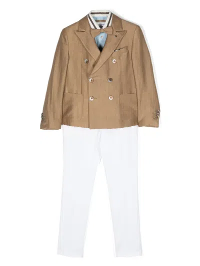 Colorichiari Kids' Three-piece Striped Suit In Brown