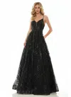 Colors 2288 Prom Long Formal Beaded Mesh Ball Gown In Black