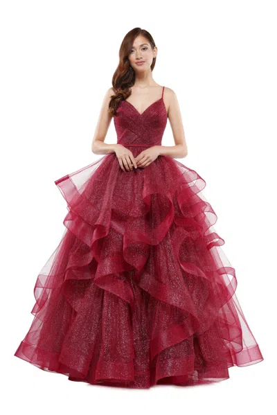 Colors 2381  Prom Long Formal Glitter Mesh Ball Gown In Red