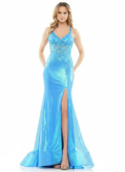 Colors 2848  Long Spaghetti Strap Prom Dress Turquoise In Blue