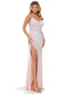 Colors 3151 Long Spaghetti Strap Fitted Prom Dress In Pink