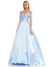 Colors 3182 Long Off Shoulder Mikado Prom Dress In Blue