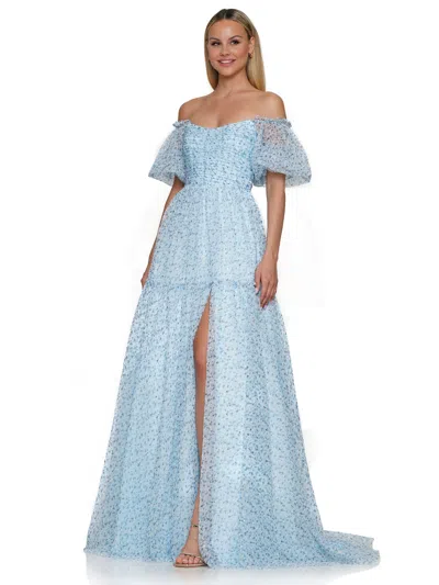 Colors 3190 Long Off Shoulder Formal A Line Prom Dress In Blue