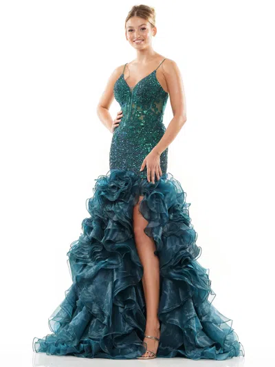 Colors 3214 Long Spaghetti Strap Mermaid Prom Dress In Multi