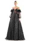 Colors 3226 Prom Long Formal Glitter Mesh Ball Gown In Black