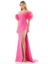 Colors 3250 Long Off Shoulder Formal Fitted Prom Dress In Pink