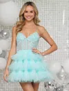 Colors 3346 Short Glitter Cocktail Dress In Blue