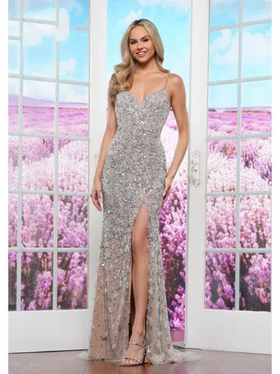 Colors 3387 Long Fitted Formal Evening Prom Dress In Gray