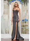 Colors 3403 Long Fitted Beaded Formal Prom Dress In Gray