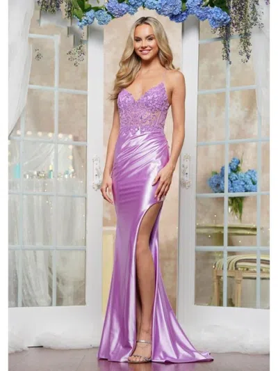 Colors 3422 Fitted Evening Formal Metallic Long Prom Dress In Purple