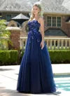 Colors 3496 A Line Long Formal Floral Prom Dress In Blue