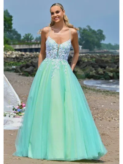 Colors 3497 Long A Line Formal Evening Prom Dress In Green