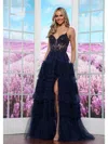 Colors 3515 Formal Ruffle Ball Gown Long Prom Dress In Blue