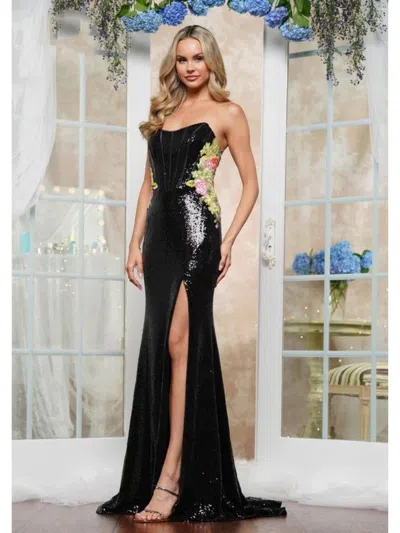 Colors 3536 Formal Floral Fitted Long Prom Dress In Multi
