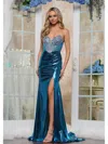 Colors 3551 Fitted Long Formal Metallic Slit Prom Dress In Blue