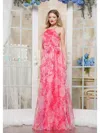 Colors 3573 A Line Long Formal Print Prom Dress In Pink
