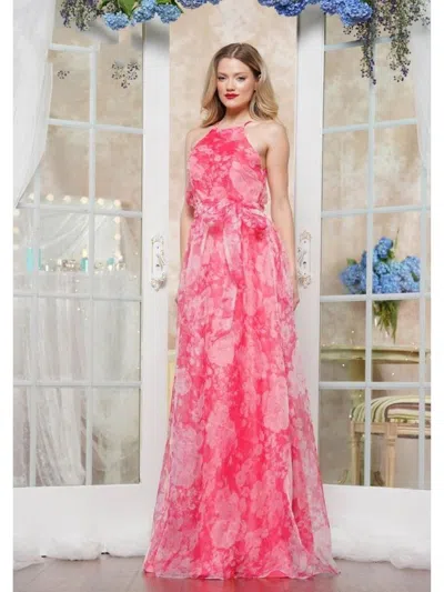 Colors 3573 A Line Long Formal Print Prom Dress In Pink