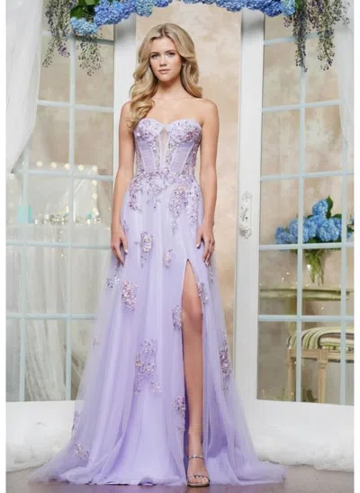 Colors 3575 A Line Formal Long Floral Evening Prom Dress In Purple