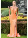 Colors 3595 Fitted Formal Sequin Long Prom Dress In Orange