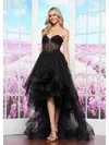 Colors 3600 High Low Floral Applique Formal Prom Dress In Black
