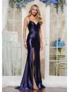 Colors 3602 Formal Long Mermaid Fit Metallic Slit Prom Dress In Blue