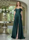 Colors 3606 Long Formal Slit Prom A Line Dress In Green