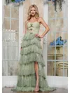 Colors 3620 Long Formal Glitter Ball Gown Ruffle Dress In Green