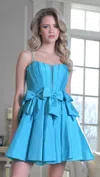Colors 3637 A Line Short Pleated Cocktail Dress In Blue