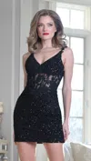 Colors 3652 Short Cocktail Sequin Beaded Applique Dress In Black