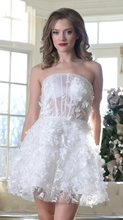 Colors 3659 A Line Lace Ruffle Short Cocktail Dress In White