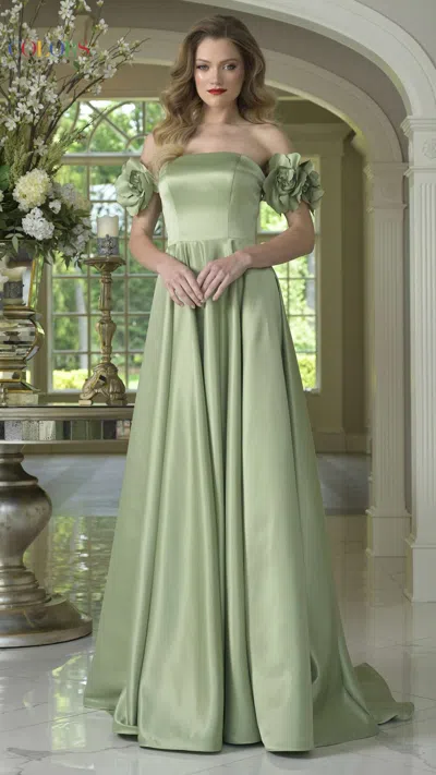Colors 3744 A Line Long Formal Ball Gown 3d Floral Prom Dress In Green