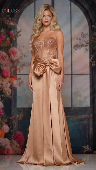 Colors 3769 Long Formal Fitted Beaded Corset Prom Dress