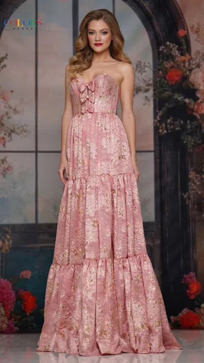 Colors 3794 Long Formal Ruffle Print Floral Corset Prom Dress