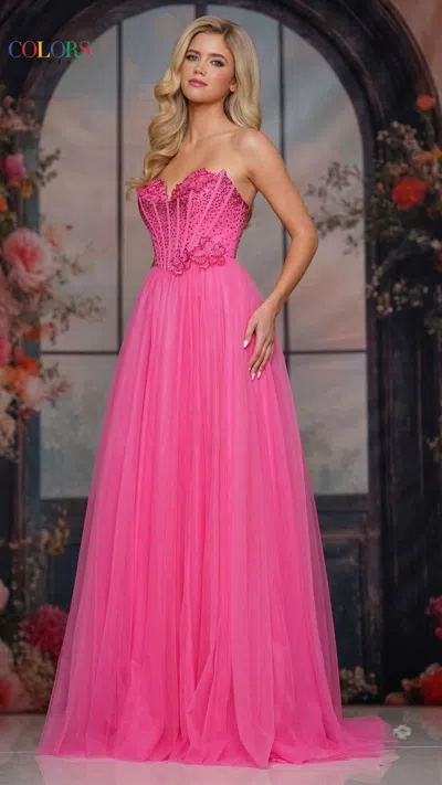 Colors 3797 Long Formal Lace Applique A Line Corset Prom Dress