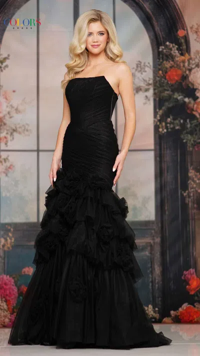 Colors 3800 Long Formal Ruffle A Line Corset Prom Dress