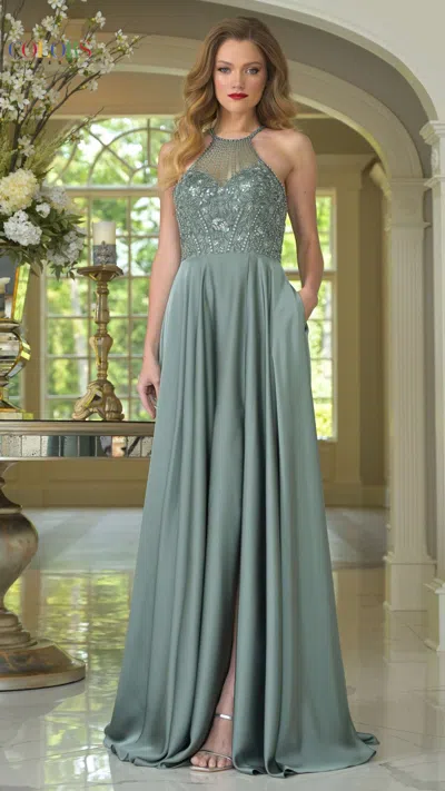 Colors 3822 Beaded Long Formal Fitted Sequin Prom Dress