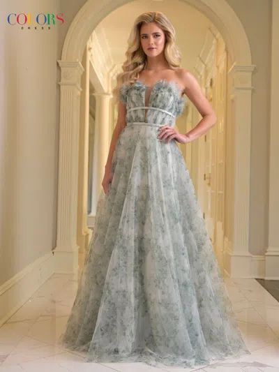 Colors 3831 Long Formal 3d Floral Print A Line Prom Dress